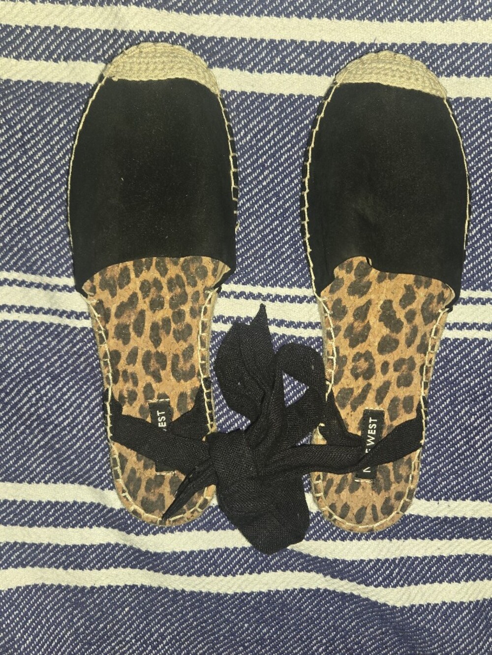 Nine West Black Espadrille Lace-Up Flats with Leopard Insole